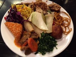 plate from buffé at Su Vegan Buffet in West London