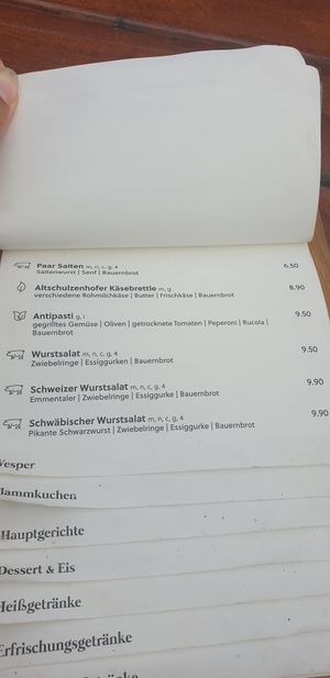 Speisekarte Vesper at Bootshaus an der Lauter in Muensingen