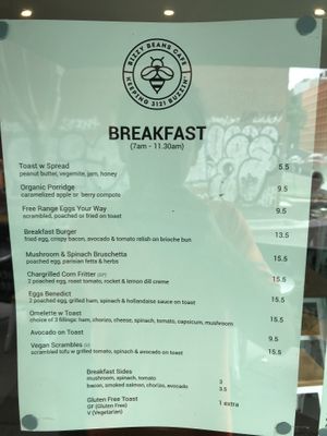 Menu at Bizzy Beans Cafe in Cremorne