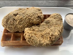 Chik’n and waffles - all vegan! at MESS Waffles in College Station
