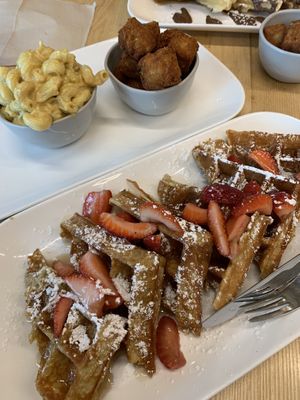Waffles, Mac n cheese, potato bites  at MESS Waffles in College Station