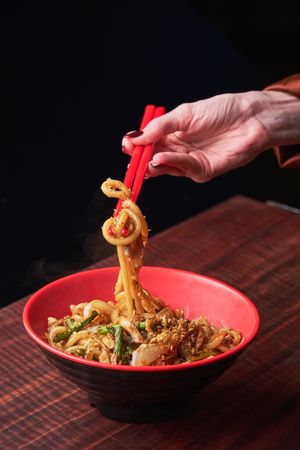 Yaki Udon + mixed mushrooms + crispy garlic. at Double Rainbow Bar & Eating House in Perth