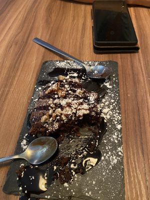 Excellent brownie before it was devoured at Sibarita's in Santander