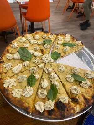 Punk Rock Girl - roasted garlic, olive oil, cashew ricotta and basil. at ROOST in York