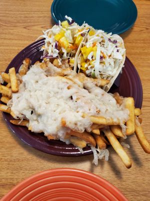 Bang Bang Mango Tacos and Vegan Mozzarella Fries at The Water Tree Cafe in Myrtle Beach