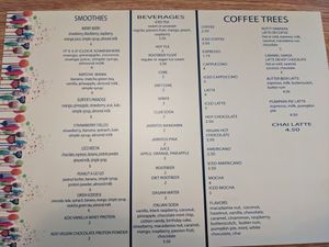 Drink Menu Side #1 at The Water Tree Cafe in Myrtle Beach