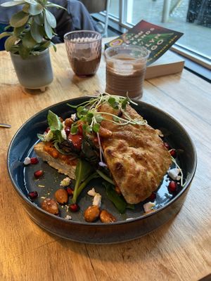 focaccia with feta and roasted veg  at Vegane Glorie in The Hague