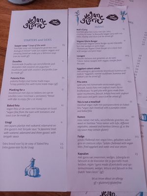 Menu at Vegane Glorie in The Hague