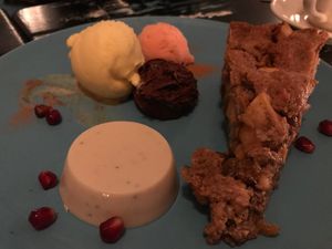 Dessert to share: apple pie, panna cotta, chocomouse, two scoops ice cream. Delicious!  at Vegane Glorie in The Hague