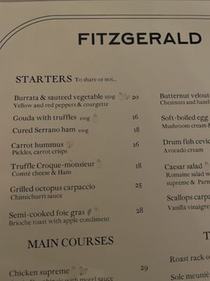 Menu   at Fitzgerald in Paris