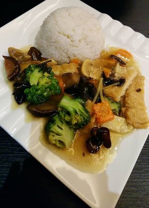 Mushroom & Beancurd Rice at Living Seed 翠园素食馆 in Kota Kinabalu