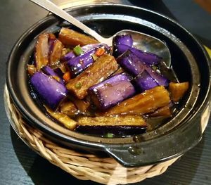 Claypot Brinjal - a lil too oily at Living Seed 翠园素食馆 in Kota Kinabalu