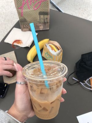 Iced vanilla latte w almond milk at SFO - Amy's Drive Thru - T1 in South San Francisco