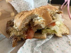 My burger after removing an inch of lettuce  at SFO - Amy's Drive Thru - T1 in South San Francisco