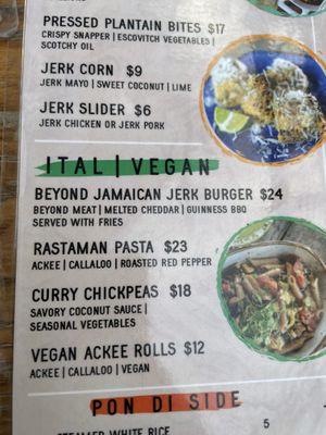 Vegan entree options   at Dukunoo Jamaican Kitchen in Miami