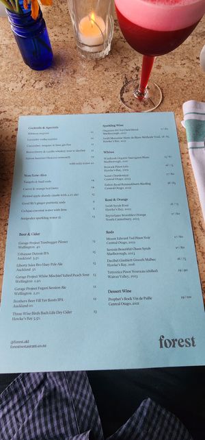 Drinks Menu November 2024 at Forest in Auckland