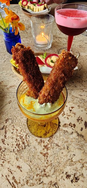 Crumbed Mushroom & Chickpea stick at Forest in Auckland