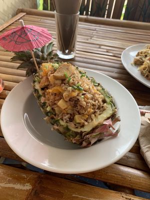 Stir-fried pineapple with cashews and tofu  at Kwan's Cookery in Koh Lanta