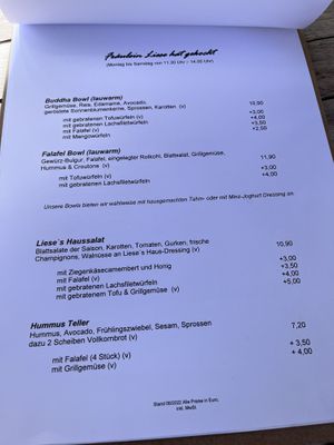 Hier die Larte für Euch. Für den Billigtofu 3€ - ein Witz! Grillgemüse = Zucchini sonst nichts  at Fräulein Liese in Aschaffenburg