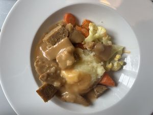 Seitan in brown sauce with mashed potatoes  at Härmän Rati in Jaervenpaeae