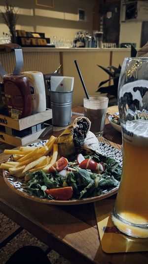 Vegan ball wrap comes with fries and a salad at Küff Kolektif. in Istanbul