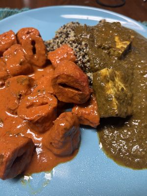 Take out. Butter Chicken and Palak Pannier. (with my quinoa because I don't eat rice anymore) 😊  at Narula's in Hamilton