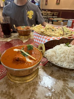 Vegan butter chicken, rice and garlic naan  at Narula's in Hamilton