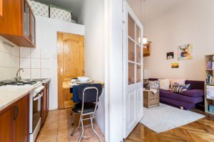 The room and the kitchen at Buddha's Home in Budapest