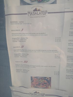 Menu at Masalatop in Leuven