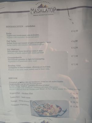Menu at Masalatop in Leuven