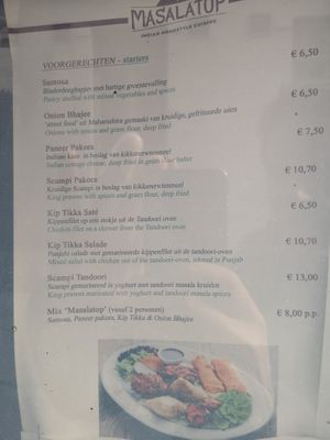 Menu at Masalatop in Leuven