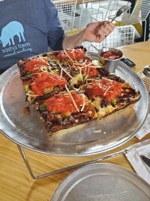 Deep Dish Vegan Supreme Pizza (no olives) at Grandma Bob's Pizza in Detroit