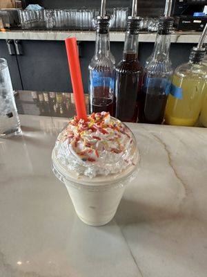 Boozy vegan shake  at Grandma Bob's Pizza in Detroit