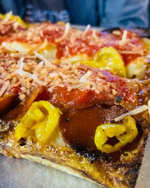 vegan spicy pepperoni  at Grandma Bob's Pizza in Detroit