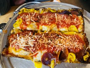 vegan spicy pepperoni  at Grandma Bob's Pizza in Detroit