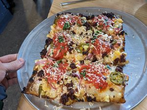 Vegan Hawaiian pizza at Grandma Bob's Pizza in Detroit