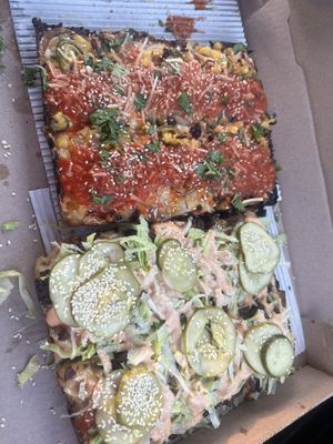 Hawaiian and big Mack   at Grandma Bob's Pizza in Detroit