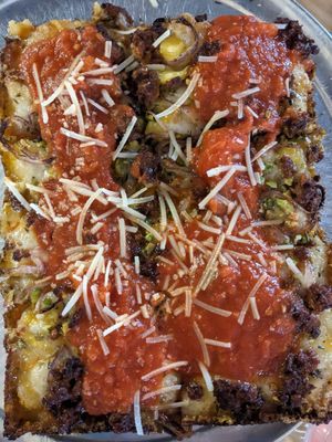 Sausage and pistachio (vegan) at Grandma Bob's Pizza in Detroit