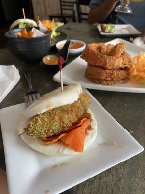 Panko avocado steamed bun and veggie tempura  at I'm Vegan in Chicago