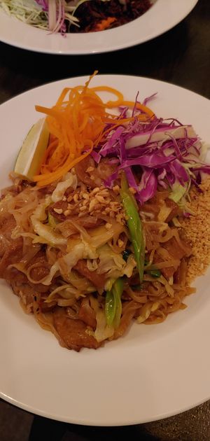 Thai noodles with soy chicken at I'm Vegan in Chicago