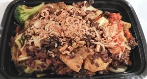 Curry fried rice with vegan chicken at I'm Vegan in Chicago