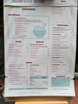 Menu at Hawker Boys in Melbourne