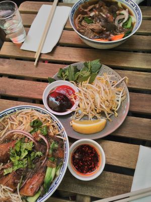 Mock duck pho and mock beef pho at Hawker Boys in Melbourne