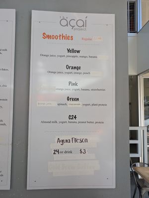 Menu at The Acai Project in San Luis Obispo