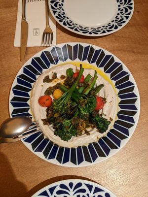 bimi with cream at Flax & Kale in Madrid