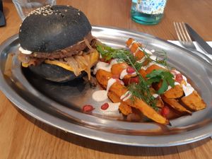 Big flax burger #Veganuary at Flax & Kale in Madrid