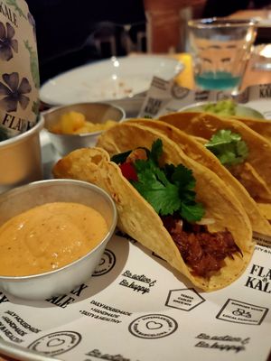 Tacos al pastor at Flax & Kale in Madrid