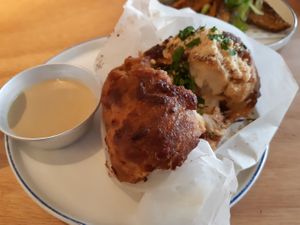 Starters / tender peanut butter cauliflower at Flax & Kale in Madrid