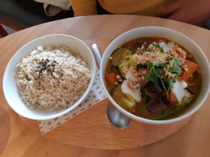 Main / butternut squash malaysian curry at Flax & Kale in Madrid