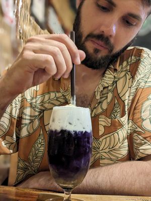 Coconut butterfly pea cocktail (non alcoholic) - so refreshing! at Miss Island in Koh Muk